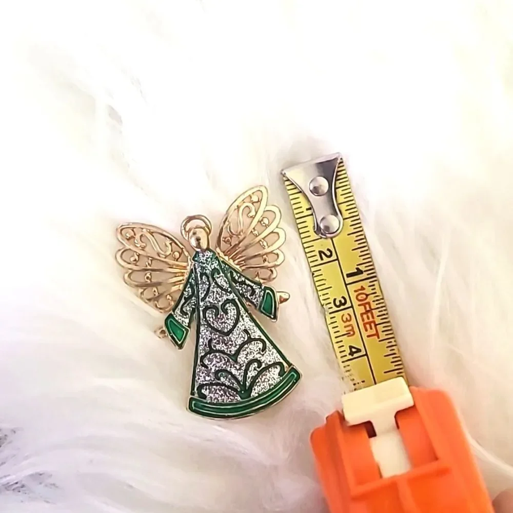 Holiday Angel Pin, Green & Silver with Gold Wings, NWOT